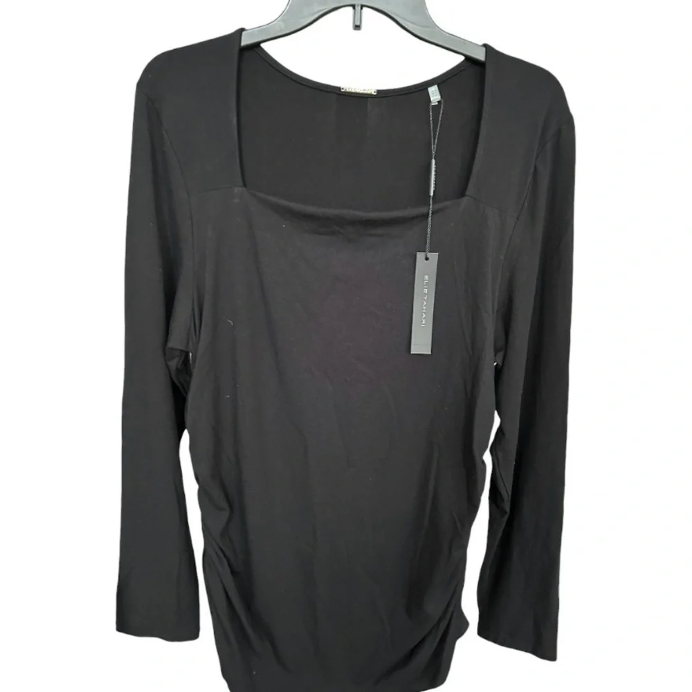 NWT Elie Tahari Black Long Sleeve Square Neck Knit Top Size XL